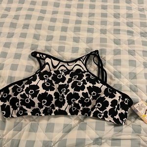 Black and white halter bikini top nwt size medium